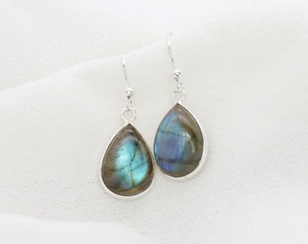 Labradorite 925 Sterling Silver Black Moonstone Silver Jewelry 1 PAIR Hook Earring, Gift For Her