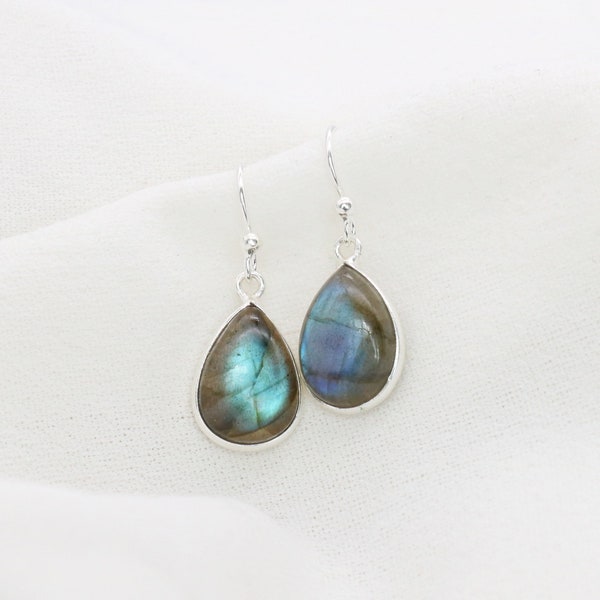 Labradorite 925 Sterling Silver Black Moonstone Silver Jewelry 1 PAIR Hook Earring, Gift For Her