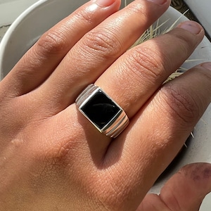 Black Onyx 925 Sterling Silver Ring / Black onyx Signet ring / Unisex Ring for both Men and Women