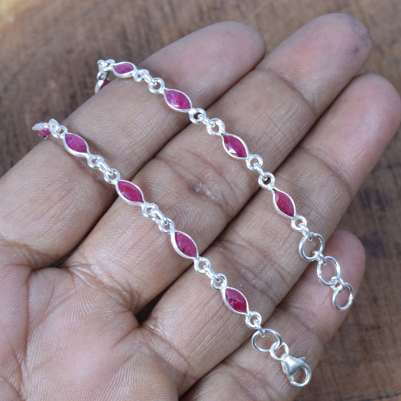 Red Ruby Sterling Silver Adjustable Bracelet: July Birthstone Jewelry