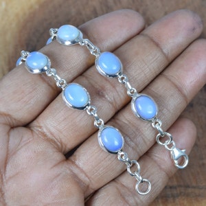Milky Opalite 925 Sterling Silver Gemstone Adjustable Elegant Bracelet ~ Oval Shape Bracelet ~ Gift For Birthday ~ 9 Stone Bracelet