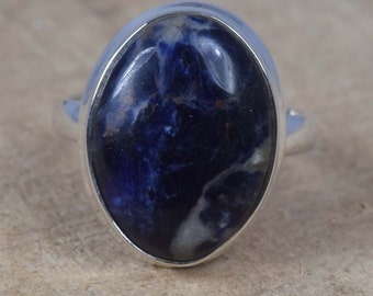 Blue Sodalite 925 Sterling Silver Natural Gemstone Handmade Jewelry Ring ~ Oval Shape Ring ~ Handmade Jewelry ~ Gift For Anniversary