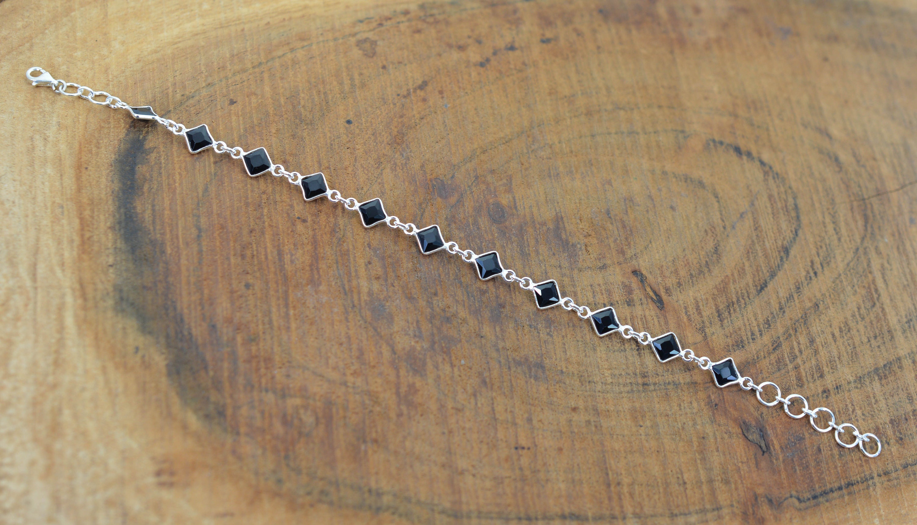 Black Onyx 925 Sterling Silver Faceted Gemstone Adjustable