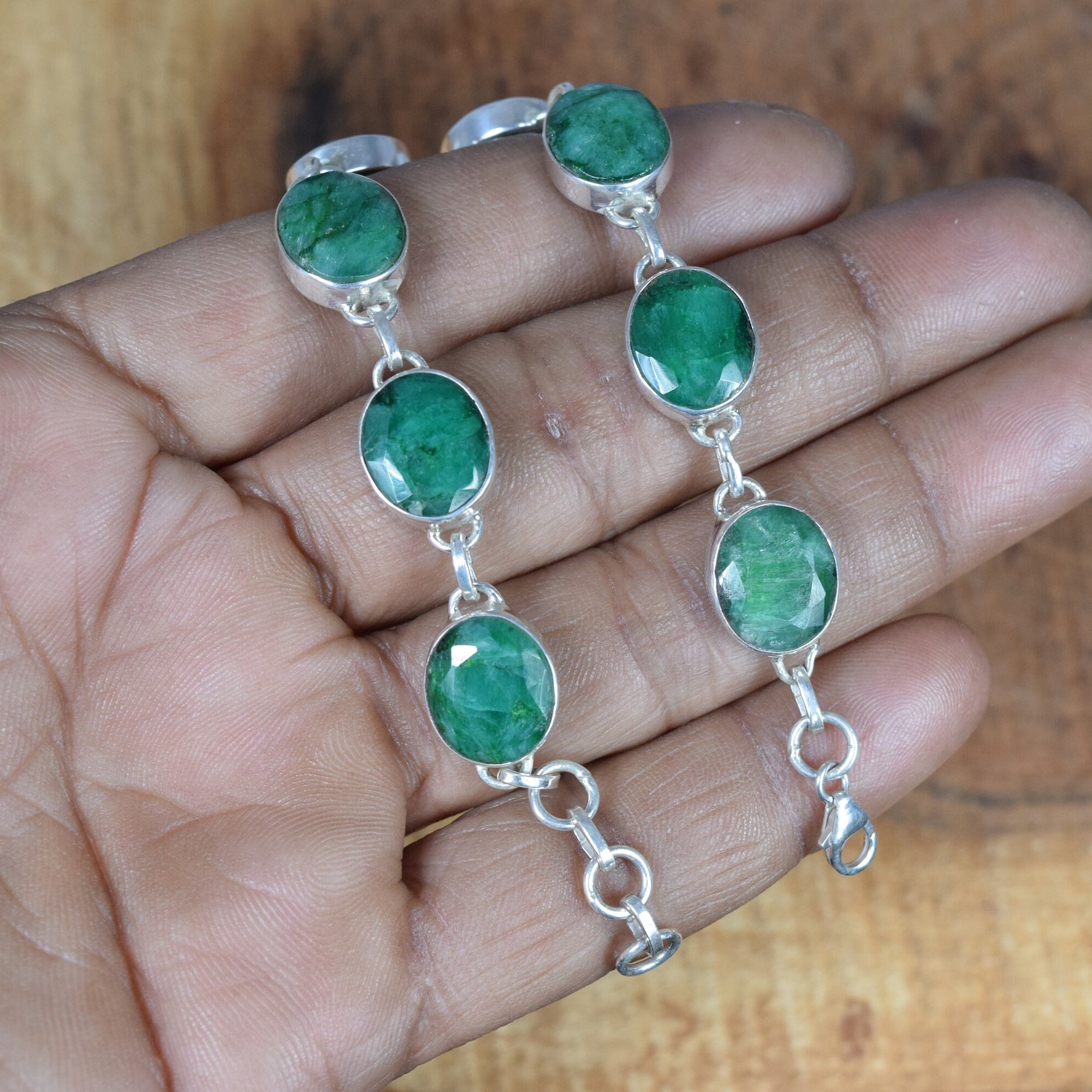 Gold Plated Green Emerald Silver Bangles – Angaja Silver