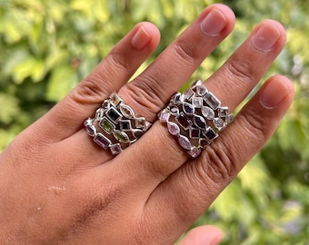 Sterling Silver Multicut Gemstone Ring: Garnet, Topaz, Amethyst, Iolite