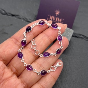 Purple Amethyst 925 Sterling Silver Gemstone Adjustable Bracelet