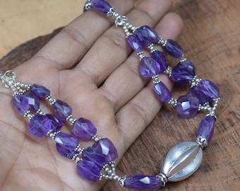 Amethyst Edelstein 925 Sterling Silber Perlen Halskette