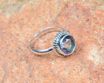 Anillo de plata de ley con topacio místico, regalo de aniversario