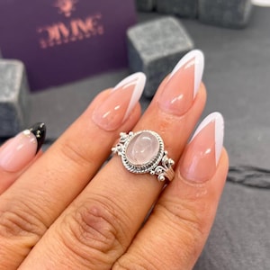 Rosa Rosenquarz 925 Sterling Silber Edelstein Schmuck Ring