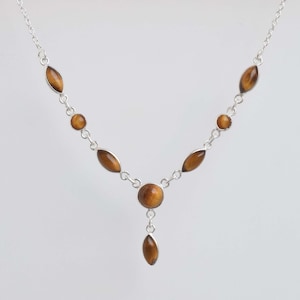 Tiger Eye 925 Sterling Silver Gemstone Designer Elegant Chain Necklace ~ Marquise Round Necklace ~ Handmade Jewelry ~ Gift For Anniversary