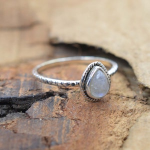 White Rainbow Moonstone 925 Sterling Silver Dainty Ring
