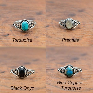 Bague en argent de créateur en argent sterling 925 avec pierre de lune / onyx / oeil de tigre / calcédoine / turquoise / pierre de lune / améthyste image 5