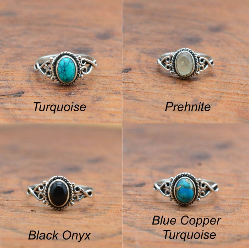 925 Sterling Silver Moonstone / Onyx / Tiger's Eye / Chalcedony / Turquoise / Moonstone / Amethyst Natural Crystal Designer Silver Ring zdjęcie 5