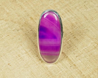 Pink Botswana Agate Ring: Handmade 925 Sterling Silver, US Size 6