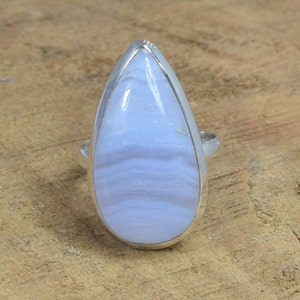 Blue Lace Agate 925 Sterling Silver Gemstone Jewelry Pear Shape Ring  ~ Handmade Jewelry ~ Elegant Blue Agate Ring ~ Gift For Christmas