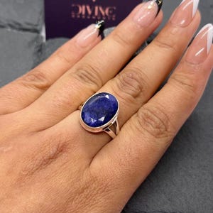 Blue Sapphire 925 Sterling Silver Oval Shape Faceted Sapphire Ring ~ Gift For Her