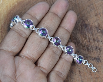 Handmade Blue Mystic Topaz Sterling Silver Adjustable Bracelet