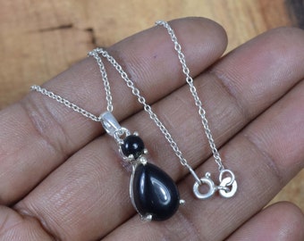 Black Onyx 925 Sterling Silver Gemstone Jewelry Elegant Pendant w/ or w/o chain ~ Handmade Jewelry ~ Gift For Christmas ~ 2 Stone Pendant