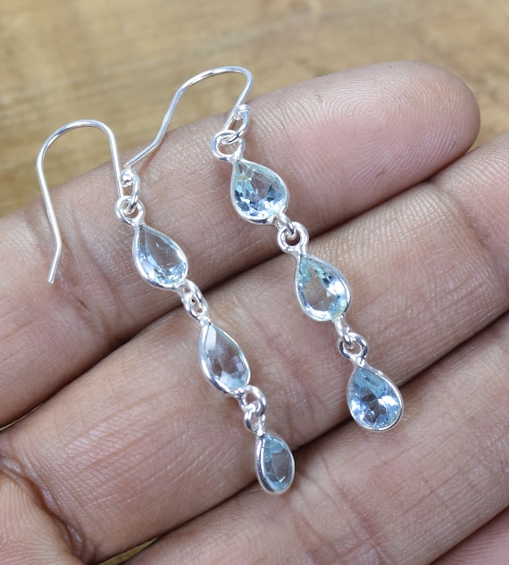 Boucles D'oreilles Crochet En Topaze Jaune - Plaqué Argent 925, Fait Main, Pierres Créées En Labo