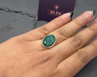 Green Emerald 925 Sterling Silver Faceted Gemstone Jewelry Ring