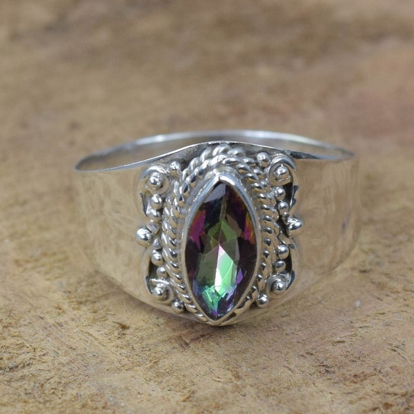 Blue Mystic Topaz 925 Sterling Silver Faceted Gemstone Ring ~ November Month Birthstone ~ Marquise Designer Ring ~ Gift For Valentine Day