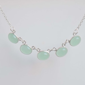 Collier chaîne de créateur en argent sterling 925 avec calcédoine turquoise ~ bijoux faits main ~ cadeau pour un anniversaire ~ 5 bijoux collier en pierre