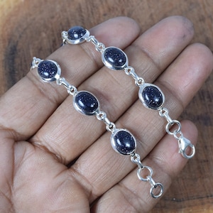 Blue Sunstone Sterling Silver Bracelet: Handmade Adjustable Gemstone Jewelry