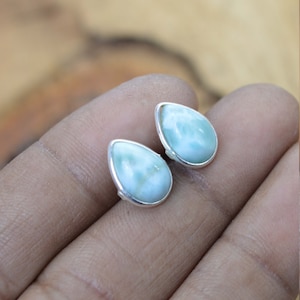 Blue Larimar 925 Sterling Silver Handmade 1 Pair Stud Earring