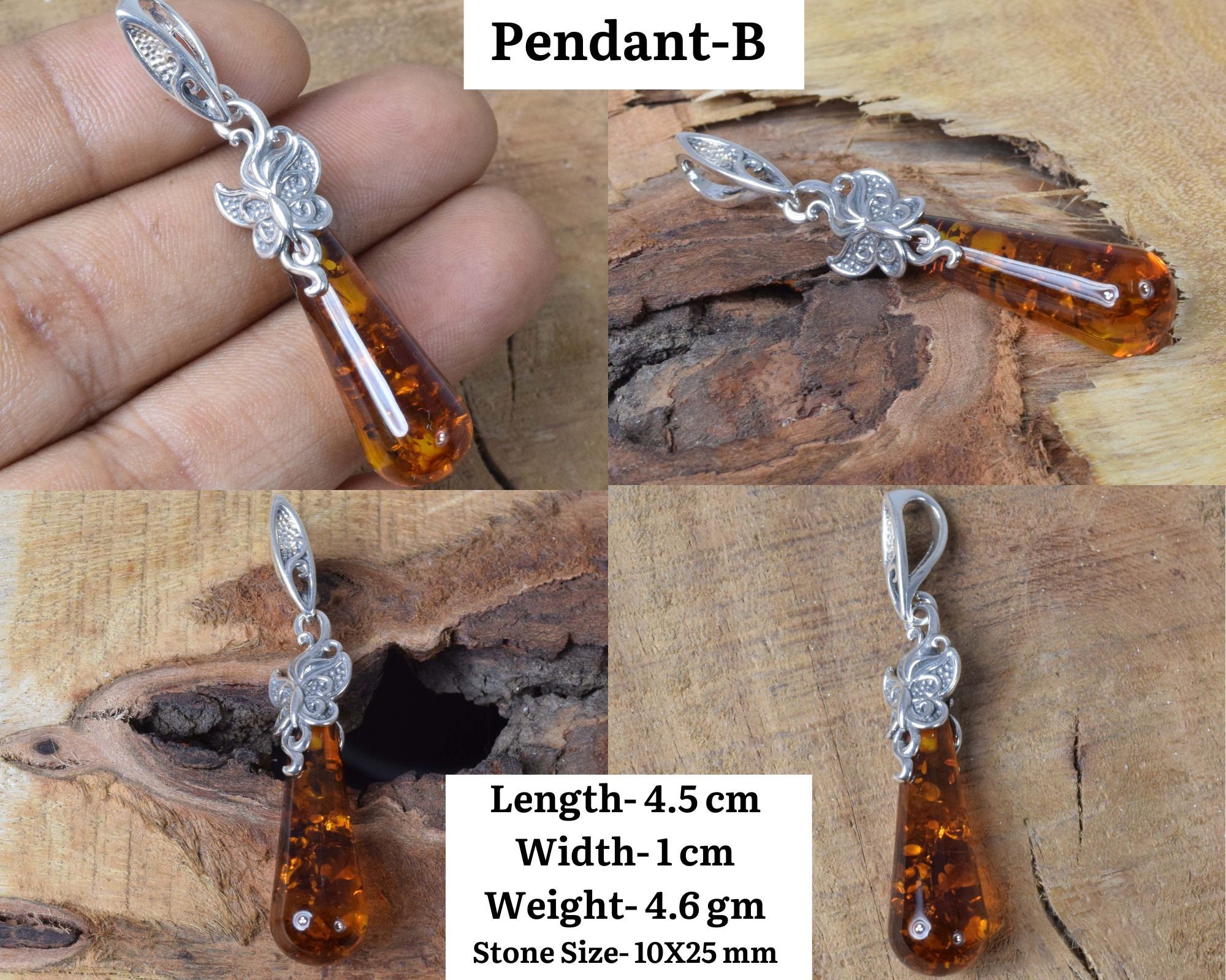 SilverAmber Jewellery Ciondolo In Ambra Baltica E Argento 925, 3,8x2,7 Cm, Con Certificato Di Autenticità