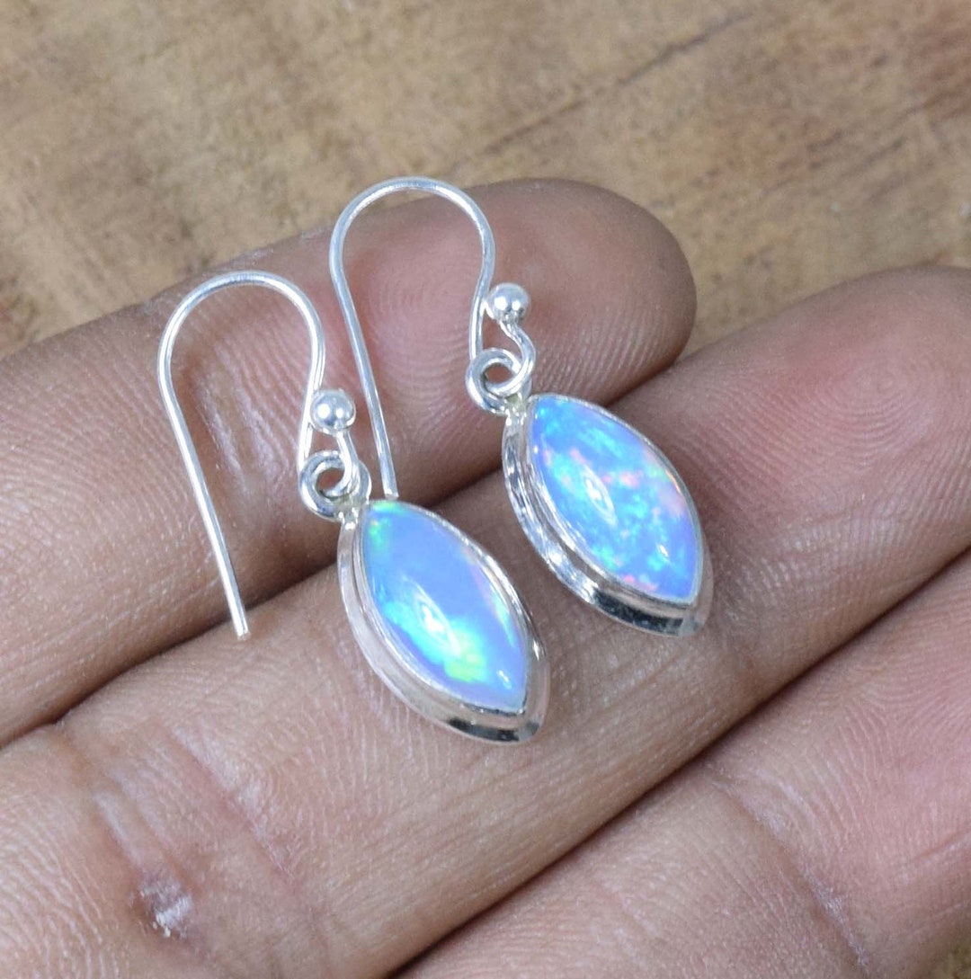 Boucles D'oreilles Argent Sterling Avec Opale D'Éthiopie – Fait Main, Pierre Naturelle