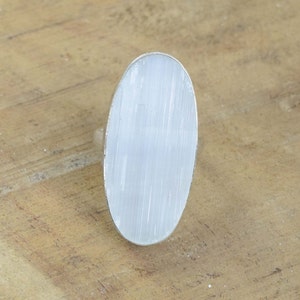 Rough Selenite 925 Sterling Silver Gemstone Jewelry Ring ~ Handmade Jewelry ~ Oval Shape Ring ~ Gift For Anniversary