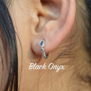 925er Silber Edelstein-Creolen: Blautopas, Mondstein, Onyx, Citrin, Granat (11 mm)