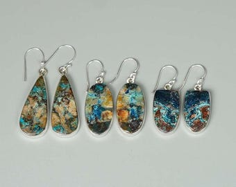 Chrysocolla 925 Sterling Silver Natural Gemstone Silver Dangle Drop Earring, Healing Crystal Gift For Women