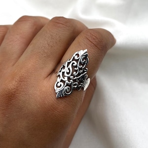 Sterling Silver Filigree Ring: Boho Unisex Statement Jewelry