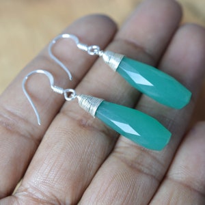 Green Jade 925 Sterling Silver Gemstone Jewelry Drop Earring