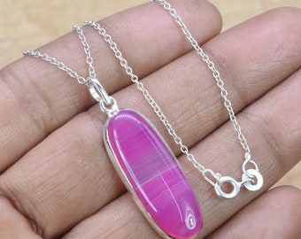 Pink Botswana Agate Pendant: Handmade Sterling Silver Gemstone Jewelry