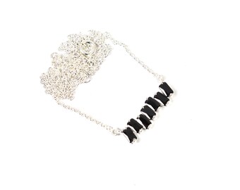 Dainty Black Onyx Necklace: 925 Sterling Silver Minimalist Pendant