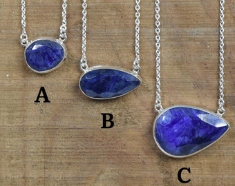 Blue Sapphire Sterling Silver Necklace: Handmade Faceted Gemstone, September Birthstone