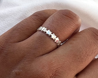 925 Sterling Silver Star Band Ring, Minimalist Celestial Stacking Ring