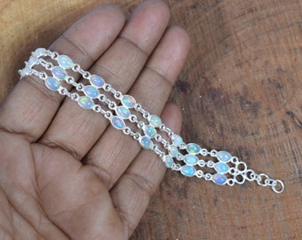 Ethiopian Opal Sterling Silver Bracelet: Adjustable Gemstone Jewelry