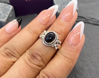 Blue Sunstone 925 Sterling Silver Ring: Minimalist Gemstone Jewelry