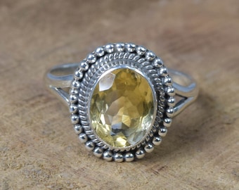 Anello con citrino giallo: pietra preziosa sfaccettata in argento sterling 925, pietra portafortuna di novembre
