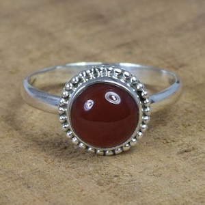Red Carnelian 925 Sterling Silver Gemstone Designer Handmade Jewelry Ring ~ August Month Birthstone ~ Round Shape Ring ~Gift For Anniversary