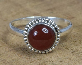 Red Carnelian Sterling Silver Ring: Handmade August Birthstone Jewelry