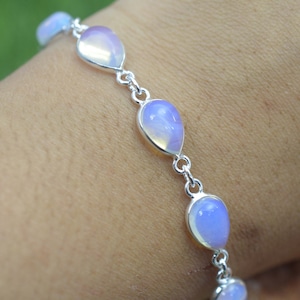 Milky Opalite 925 Sterling Silver Opalite Bracelet, Ten Stone Silver Adjustable Bracelet