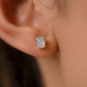 Natural Ethiopian Opal 925 Sterling Silver 1 Pair Stud Earrings