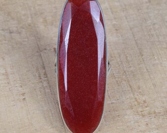 Red Ruby Jade Sterling Silver Ring - Faceted Oval Gemstone, US Size 8