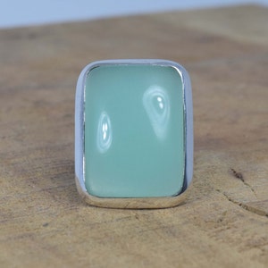 Aqua Chalcedony 925 Sterling Silver Square Gemstone Ring ~ March Birthstone ~ Handmade Ring ~ Gift For Christmas ~ Ring Size US~ 6 / UK~ L