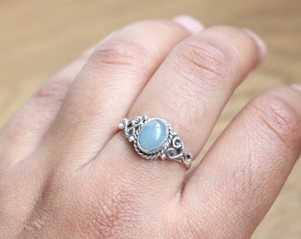 Natural Aquamarine 925 Sterling Silver Gemstone Jewelry Ring - Natural Aquamarine Minimalist Gemstone Christmas Gift Ring Jewellery