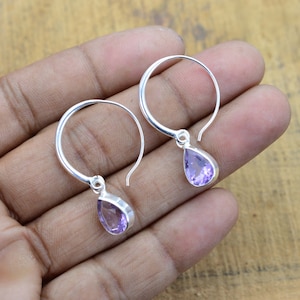 Amethyst 925 Sterling Silver Faceted Gemstone Drop Earring